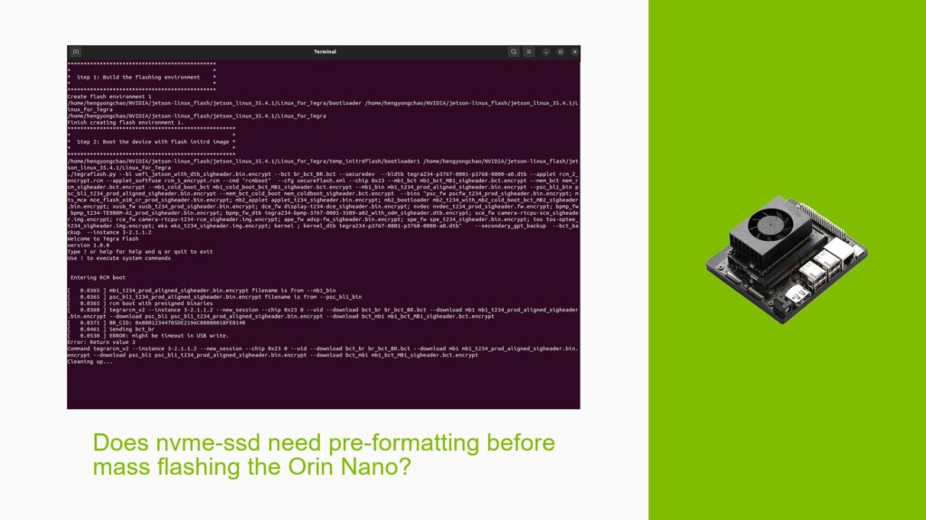 Does nvme-ssd need pre-formatting before mass flashing the Orin Nano ...