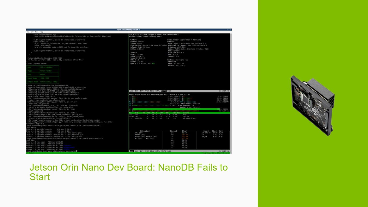 Jetson Orin Nano Dev Board: NanoDB Fails to Start - Help Docs for ...